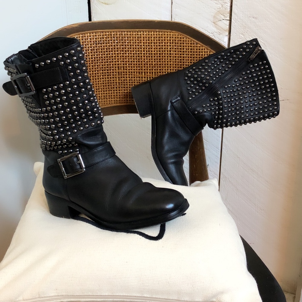 Vince Camuto Studded Biker Leather Boots Sz 5.5